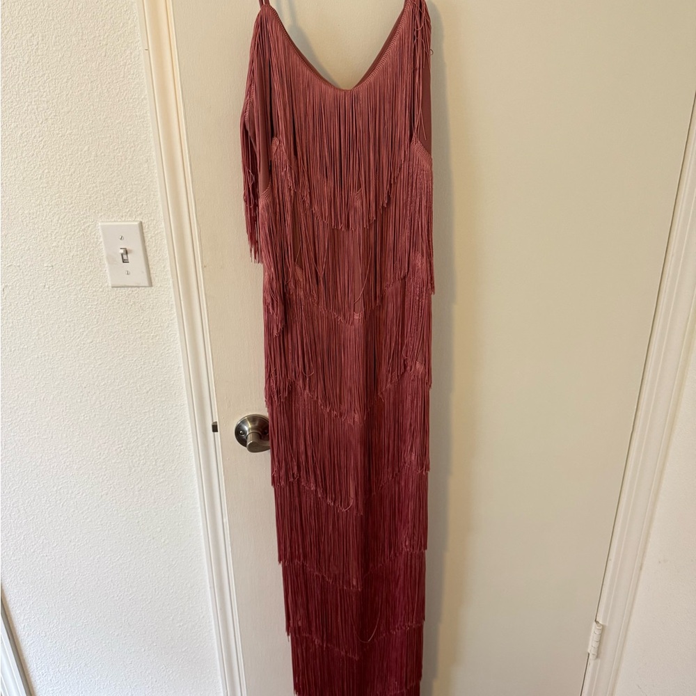 Elegant Fringe Maxi Dress - Blush